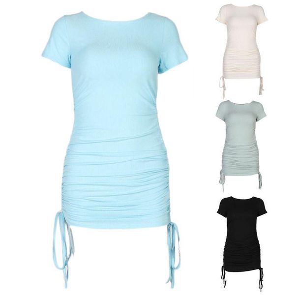 casual dresses women summer short sleeves o-neck bodycon mini dress pleated ruched side drawstring solid color ribbed stretch clubwear, Black;gray
casual dresses women summer short sleeves o-neck bodycon mini dress pleated ruched side drawstring solid color ribbed stretch clubwear, Black;gray