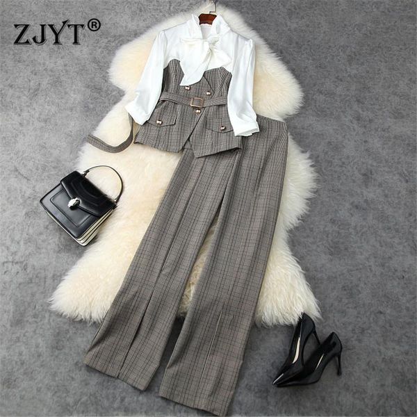 women's two piece pants autumn office lady outfits women elegant bow collar long sleeve plaid patchwork and suit sets, White
women's two piece pants autumn office lady outfits women elegant bow collar long sleeve plaid patchwork and suit sets, White