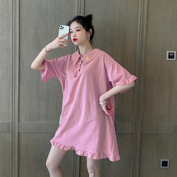 summer pregnant women loose cotton dress plus size turn-down collar floral embroidery ruffles mini maternity shirts dresses, White
summer pregnant women loose cotton dress plus size turn-down collar floral embroidery ruffles mini maternity shirts dresses, White