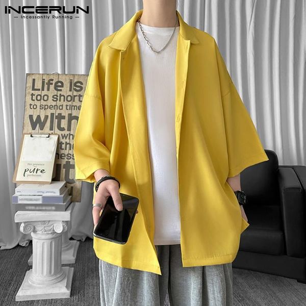 men's casual shirts fashion men shirt solid color turn down collar 3/4 sleeve camisa masculina streetwear 2021 button loose incerun 5x, White;black
men's casual shirts fashion men shirt solid color turn down collar 3/4 sleeve camisa masculina streetwear 2021 button loose incerun 5x, White;black