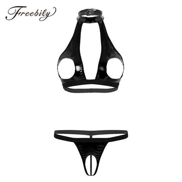 bras sets womens erotic lingerie set wetlook faux leather hollow out bust open bra with crotchless briefs t-back femme underwear, Red;black
bras sets womens erotic lingerie set wetlook faux leather hollow out bust open bra with crotchless briefs t-back femme underwear, Red;black