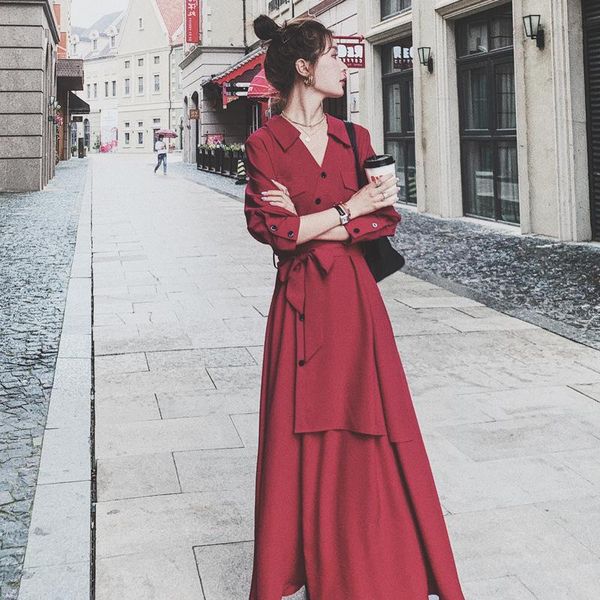women red autumn dress long sleeve v-neck irregular ankle-length bow-tied spring 8-5 casual dresses, Black;gray
women red autumn dress long sleeve v-neck irregular ankle-length bow-tied spring 8-5 casual dresses, Black;gray