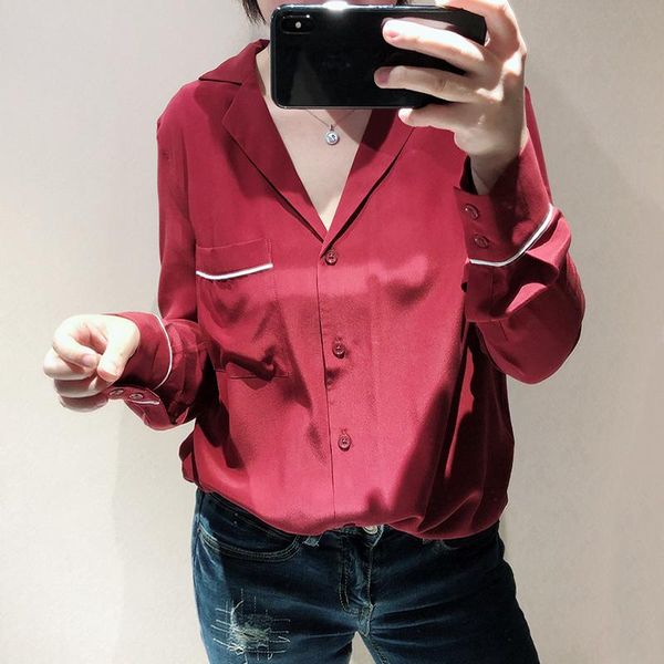 women's blouses & shirts women silk long sleeve soft blouse shirt pajama, White