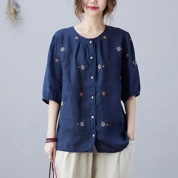 women's blouses & shirts women cotton linen casual 2021 sumemr vintage style o-neck floral embroidery loose female half sleeve s3847, White
women's blouses & shirts women cotton linen casual 2021 sumemr vintage style o-neck floral embroidery loose female half sleeve s3847, White