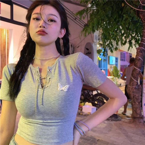 women's t-shirt summer black gray white harajuku girl tee skinny lady cotton basic t shirt metal chain butterfly korean fashion cl 
women's t-shirt summer black gray white harajuku girl tee skinny lady cotton basic t shirt metal chain butterfly korean fashion cl