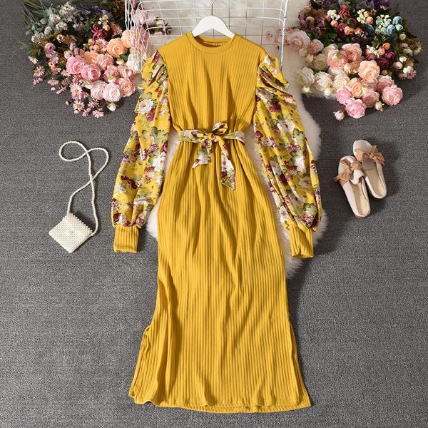 arrive autumn dress women korean fashion o neck knited patchwork long vintage floral print sleeve slit dresses casual, Black;gray
arrive autumn dress women korean fashion o neck knited patchwork long vintage floral print sleeve slit dresses casual, Black;gray