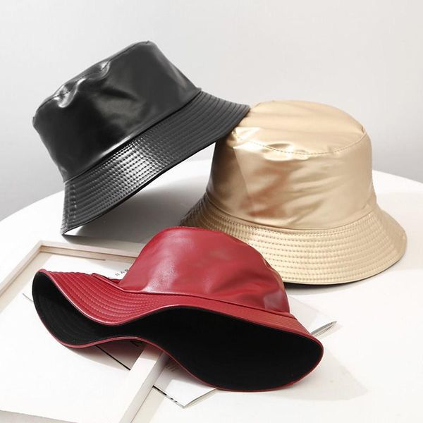 berets bucket hat women reversible pu and cotton solid sun faux leather fashion autumn waterproof fisherman hats 2021, Blue;gray
berets bucket hat women reversible pu and cotton solid sun faux leather fashion autumn waterproof fisherman hats 2021, Blue;gray