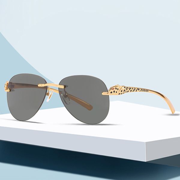 design sunglasses leopard head rimless men and women fashion trend sun driver's pilot's, White;black
design sunglasses leopard head rimless men and women fashion trend sun driver's pilot's, White;black