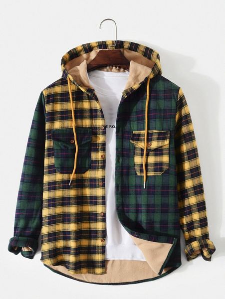 men tartan color block flap pocket drawstring hooded thermal jacket without tee z8yv#, Black;brown
men tartan color block flap pocket drawstring hooded thermal jacket without tee z8yv#, Black;brown
