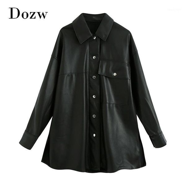 women black pu faux leather shirt jacket long sleeve side split streetwear coat turn down collar loose outerwear coats
women black pu faux leather shirt jacket long sleeve side split streetwear coat turn down collar loose outerwear coats