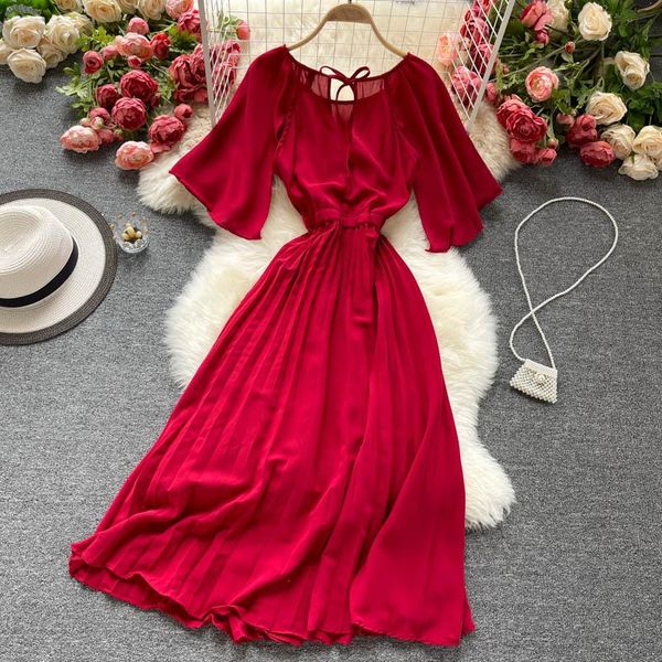 casual dresses vintage women chiffon pleated dress summer short sleeve high waist green/red round neck draped vestidos female clothes, Black;gray
casual dresses vintage women chiffon pleated dress summer short sleeve high waist green/red round neck draped vestidos female clothes, Black;gray