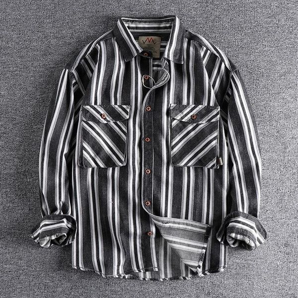 men's casual shirts japanese harajuku button up striped shirt for men vintage 2021 streetwear black white stripe cotton long sleeve, White;black
men's casual shirts japanese harajuku button up striped shirt for men vintage 2021 streetwear black white stripe cotton long sleeve, White;black