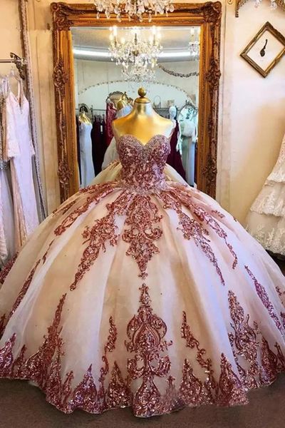 luxury shiny rose gold sequined quinceanera dresses princess sweetheart sequins ball gowns sweet 16 dress corset back party prom evening gow, Blue;red
luxury shiny rose gold sequined quinceanera dresses princess sweetheart sequins ball gowns sweet 16 dress corset back party prom evening gow, Blue;red