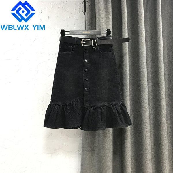 skirts high waist denim skirt women fashion ruffle spliced midi length a-line casual single breasted package jeans female, Black
skirts high waist denim skirt women fashion ruffle spliced midi length a-line casual single breasted package jeans female, Black