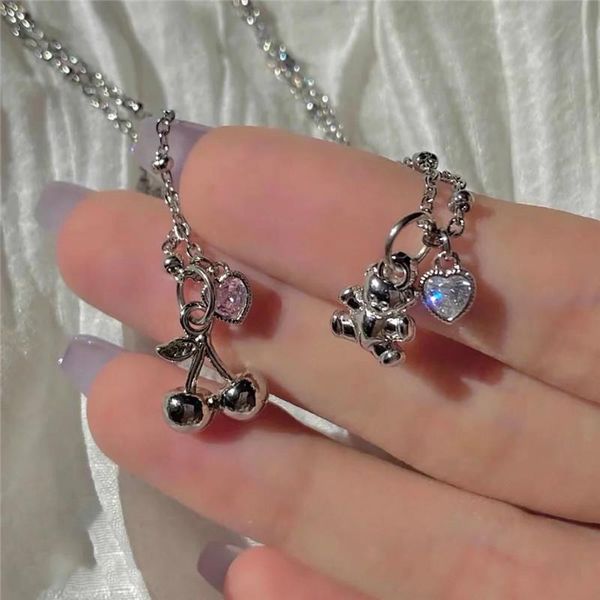 pendant necklaces 2021 korea pink love cherry bear clavicle chain necklace for women girl trendy fashion daily aesthetic accessories jewelry, Silver
pendant necklaces 2021 korea pink love cherry bear clavicle chain necklace for women girl trendy fashion daily aesthetic accessories jewelry, Silver