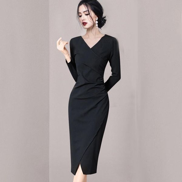 casual dresses simple style autumn winter formal dress long sleeve v-neck black red slim office lady work, Black;gray
casual dresses simple style autumn winter formal dress long sleeve v-neck black red slim office lady work, Black;gray