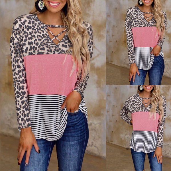2021 spring and summer new european and american leopard print splicing long sleeve v-neck casual t-shirt for women, White
2021 spring and summer new european and american leopard print splicing long sleeve v-neck casual t-shirt for women, White