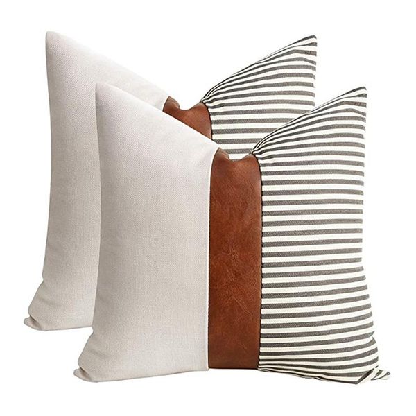 pillow case set of 2 farmhouse decor stripe patchwork linen throw covers,modern tan faux leather covers 18x18 inch
pillow case set of 2 farmhouse decor stripe patchwork linen throw covers,modern tan faux leather covers 18x18 inch