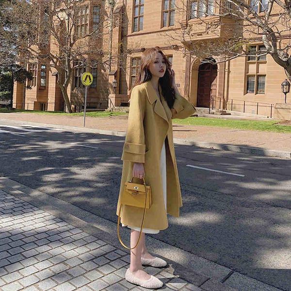 women's wool & blends cmaz autumn and winter belt yellow all-match mid-length thickened reversible cashmere coat woolen, Black
women's wool & blends cmaz autumn and winter belt yellow all-match mid-length thickened reversible cashmere coat woolen, Black
