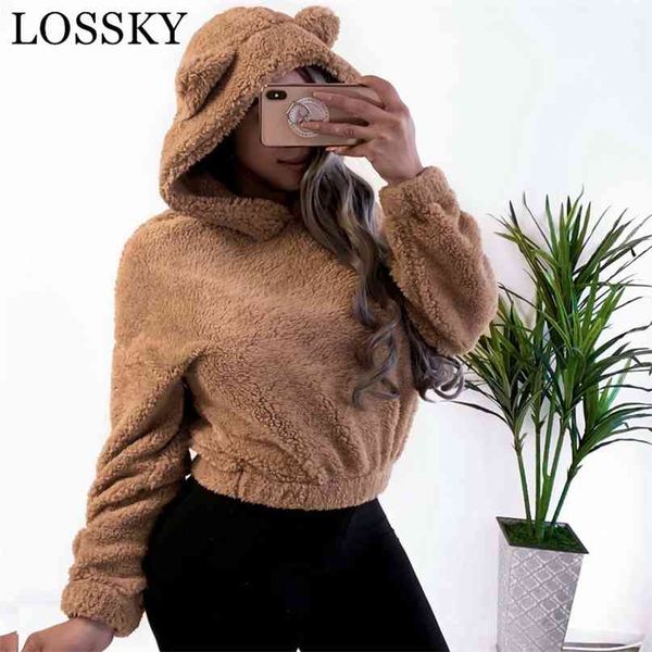 women autumn bear ears warm plush hoodies shoulder crop teddy casual pullover kawaii sweatshirts harajuku hooded hoody 210507, Black
women autumn bear ears warm plush hoodies shoulder crop teddy casual pullover kawaii sweatshirts harajuku hooded hoody 210507, Black