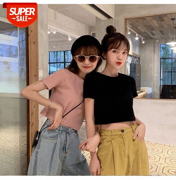 short solid color short-sleeved t-shirt women loose korean harajuku bf style student navel up clothes trend #gw9v, White
short solid color short-sleeved t-shirt women loose korean harajuku bf style student navel up clothes trend #gw9v, White