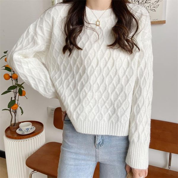 women's sweaters qila autumn and winter warm classic rhombus korean style outer wear round neck lazy loose knitted sweater for women, White;black
women's sweaters qila autumn and winter warm classic rhombus korean style outer wear round neck lazy loose knitted sweater for women, White;black
