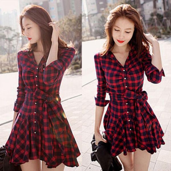 women dress fashion casual long sleeve plaid evening party mini clothes dresses, Black;gray
women dress fashion casual long sleeve plaid evening party mini clothes dresses, Black;gray