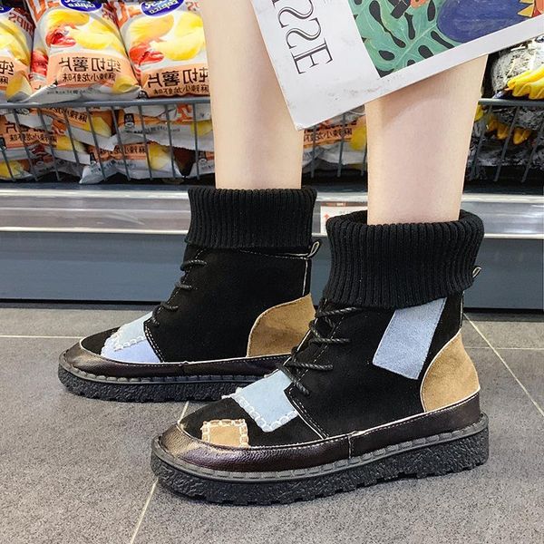 boots lace up winter 2021 korean color matching flat heel round toe snow high low barrel, Black
boots lace up winter 2021 korean color matching flat heel round toe snow high low barrel, Black