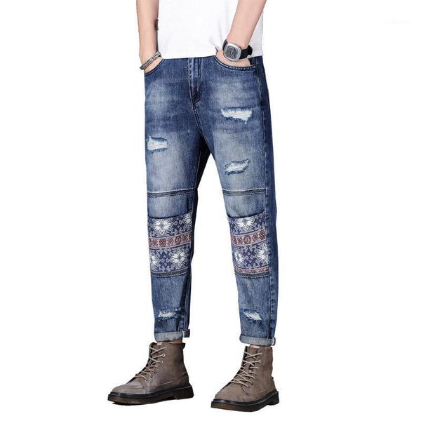 men's jeans hip hop men ripped distressed with knee patches straight denim trousers for male streetwear loose fit, Blue
men's jeans hip hop men ripped distressed with knee patches straight denim trousers for male streetwear loose fit, Blue