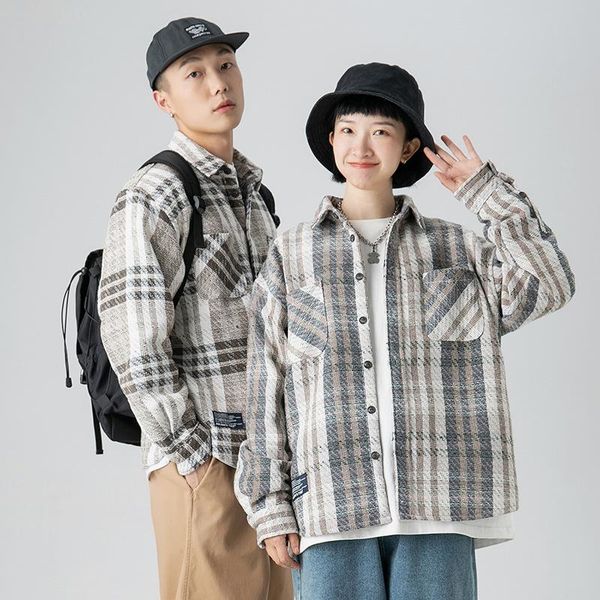 men's casual shirts men clothing 2021 men's long-sleeved japanese retro tide brand street loose plaid shirt jacket camisas para hom, White;black
men's casual shirts men clothing 2021 men's long-sleeved japanese retro tide brand street loose plaid shirt jacket camisas para hom, White;black