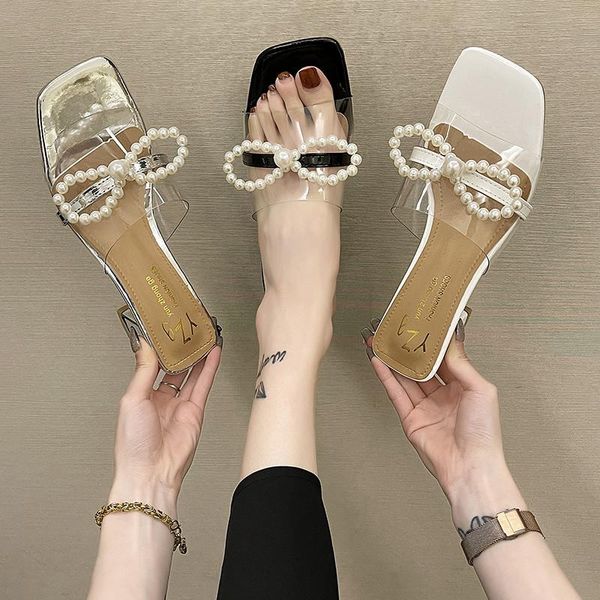 slippers women summer slides butterfly-knot fashion transparent heel square med high-heeled shoes lady pantofle string bead, Black
slippers women summer slides butterfly-knot fashion transparent heel square med high-heeled shoes lady pantofle string bead, Black