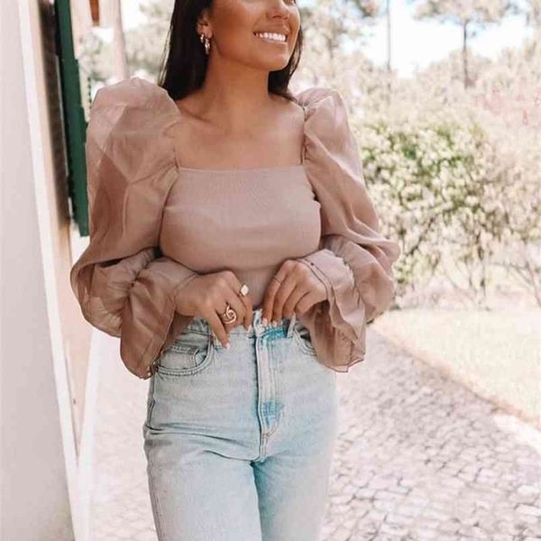 vintage chic pink mesh spliced short blouses za fashion women long flare sleeve square collar shirts 210531, Black;white
vintage chic pink mesh spliced short blouses za fashion women long flare sleeve square collar shirts 210531, Black;white