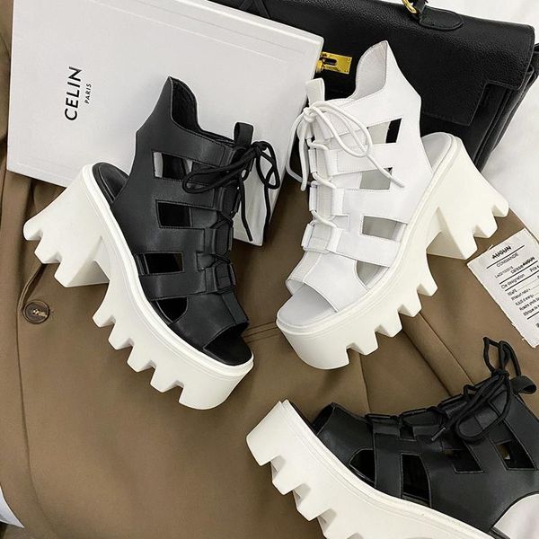 sandals summer temperament thick-soled high-heeled roman genuine leather open-toe hollow high-lace-up, Black
sandals summer temperament thick-soled high-heeled roman genuine leather open-toe hollow high-lace-up, Black