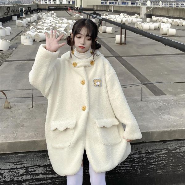 women's wool & blends junerain 2021 winter warm japanese sweet kawaii lolita coat girl lamb cotton teddy overcoat women pink jk jacket, Black
women's wool & blends junerain 2021 winter warm japanese sweet kawaii lolita coat girl lamb cotton teddy overcoat women pink jk jacket, Black