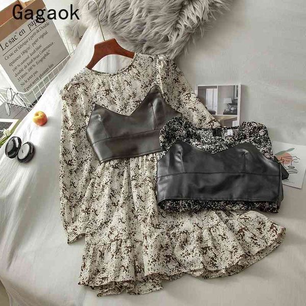 gagaok sweet two piece set women spring autumn new korean chic wild fashion ladies outfits floral dresses + pu vests 210407, White
gagaok sweet two piece set women spring autumn new korean chic wild fashion ladies outfits floral dresses + pu vests 210407, White
