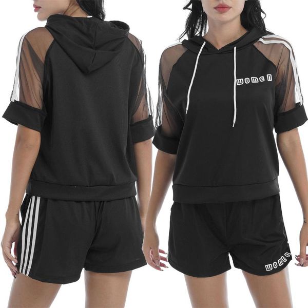 running sets women fashion sport suit hooded hoodie see-through mesh half sleeves t-shirt slant pockets shorts gym casual wear, Black;blue
running sets women fashion sport suit hooded hoodie see-through mesh half sleeves t-shirt slant pockets shorts gym casual wear, Black;blue