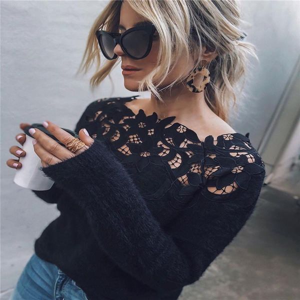 women's sweaters women black lace hollow long sleeve pullover sweater ladies o neck jumper out knitwear, White;black
women's sweaters women black lace hollow long sleeve pullover sweater ladies o neck jumper out knitwear, White;black