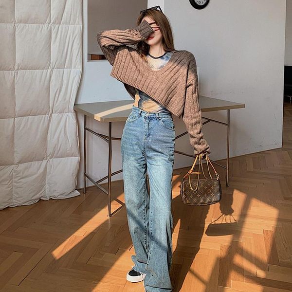 korean loose knitted brown sweater female fashion oversized pullovers solid jumpers women spring v neck cropped women's sweaters, White;black
korean loose knitted brown sweater female fashion oversized pullovers solid jumpers women spring v neck cropped women's sweaters, White;black