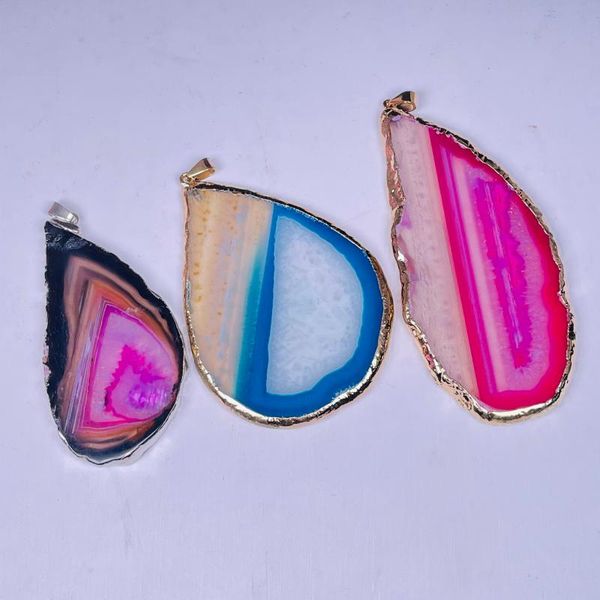 natural brazilian electroplated edged slice agates pendants for necklace decorative objects & figurines
natural brazilian electroplated edged slice agates pendants for necklace decorative objects & figurines