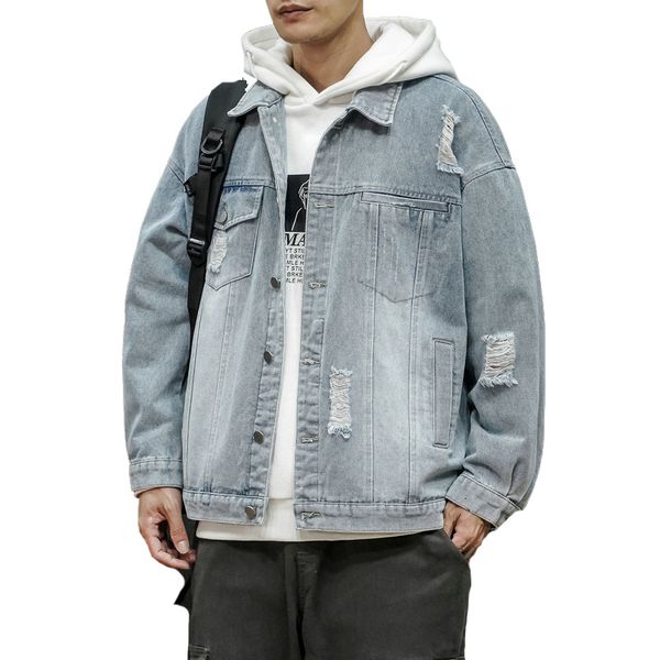 men's jackets autumn man jeans personality jacket hole denim yrua, Black;brown
men's jackets autumn man jeans personality jacket hole denim yrua, Black;brown