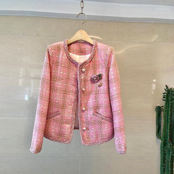 autumn long seeve pink white tweed jacket chic elegant spring sleeve plaid women o neck button brooch women's jackets, Black;brown
autumn long seeve pink white tweed jacket chic elegant spring sleeve plaid women o neck button brooch women's jackets, Black;brown