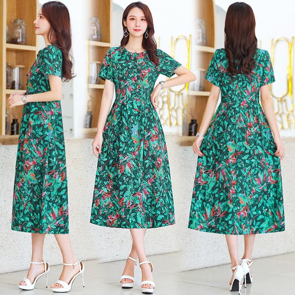 summer women's cotton lnen printed dress middle-aged elderly mothers wear short-sleeved o- neck long large loose skirt, Black;gray
summer women's cotton lnen printed dress middle-aged elderly mothers wear short-sleeved o- neck long large loose skirt, Black;gray