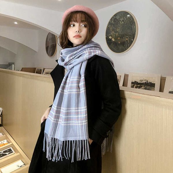 autumn and winter 20 plaid scarf women's sweet east gate warm decoration tassel shawl bib, Blue;gray
autumn and winter 20 plaid scarf women's sweet east gate warm decoration tassel shawl bib, Blue;gray