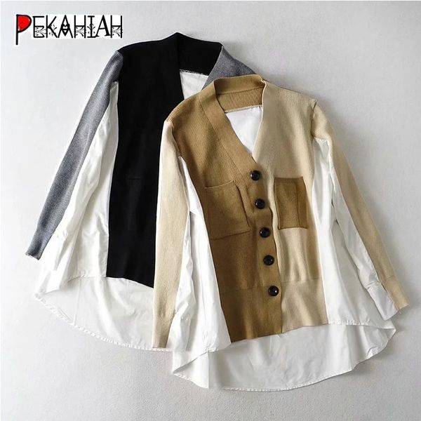 women's jackets 2021 v-neck knitted splicing jacket women fashion slim long sleeve pocket casual loose female outerwear chic, Black;brown
women's jackets 2021 v-neck knitted splicing jacket women fashion slim long sleeve pocket casual loose female outerwear chic, Black;brown
