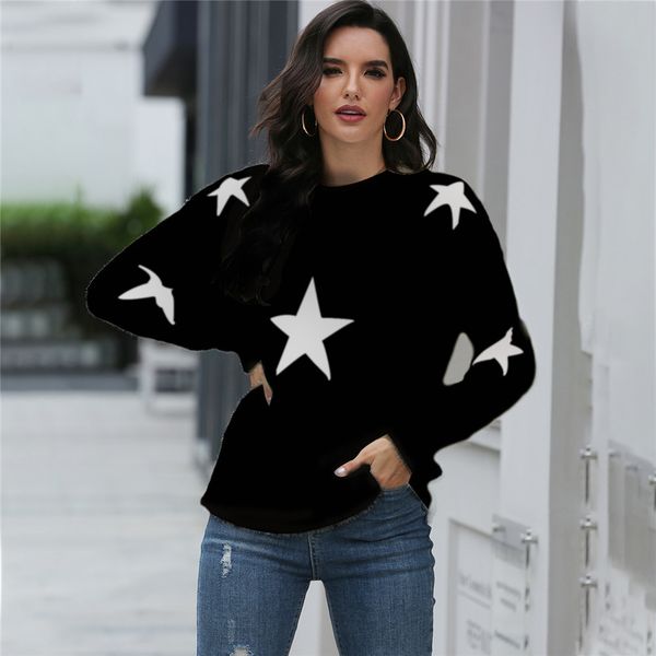 sweater women's blouse star sleeve mesh streetwear winter clothes, White;black