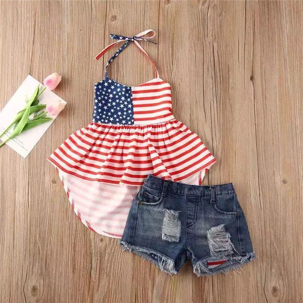 clothing sets 2pcs/set kids child girls suits sleeveless halter +denim shorts toddler baby girl summer july clothes outfits 1-6y, White
clothing sets 2pcs/set kids child girls suits sleeveless halter +denim shorts toddler baby girl summer july clothes outfits 1-6y, White