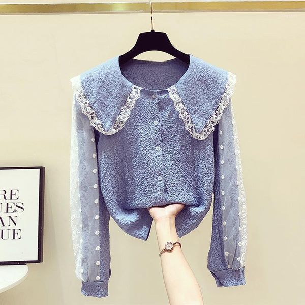 women's blouses & shirts 2021 spring summer sweet lace doll collar shirt loose all-matching mesh stitching long sleeves female blouse, White
women's blouses & shirts 2021 spring summer sweet lace doll collar shirt loose all-matching mesh stitching long sleeves female blouse, White