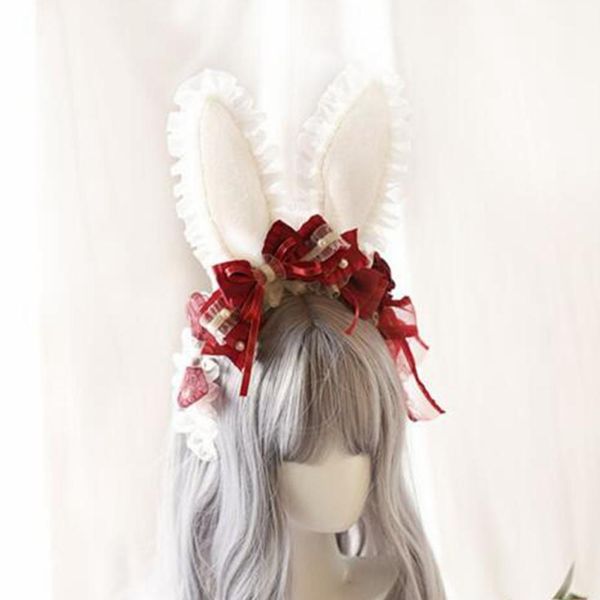 handmade japanese kc headband sweet rabbit ears bunny lolita headdress, Golden;white