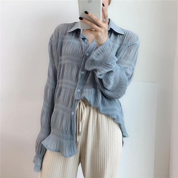 women shirts casual folds alternate elegant blouses regular design loose slender full solid sleeves female, White
women shirts casual folds alternate elegant blouses regular design loose slender full solid sleeves female, White