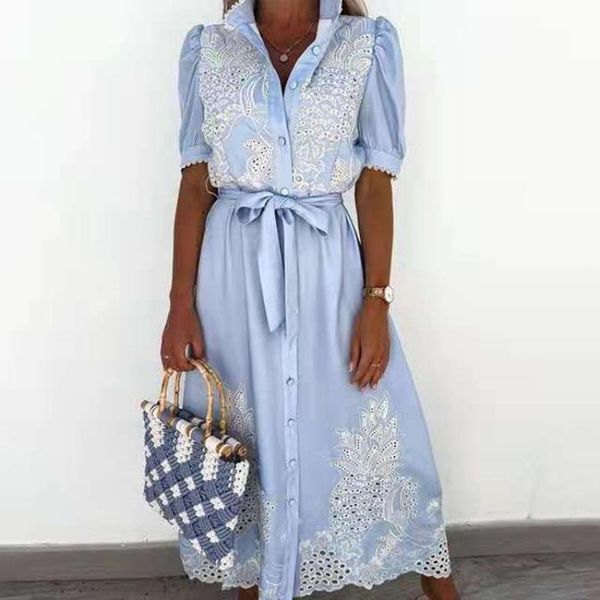 party dresses women elegant lace hollow out shirt dress fashion half sleeve button up tunic long with belt holiday vestido s-xxl, White;black
party dresses women elegant lace hollow out shirt dress fashion half sleeve button up tunic long with belt holiday vestido s-xxl, White;black